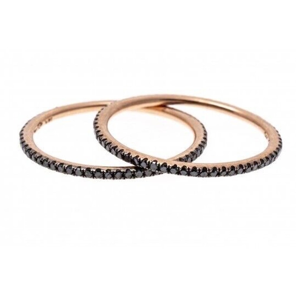 14K ROSE GOLD MATCHING SET OF BLACK DIAMOND ETERNITY BANDS Size 8